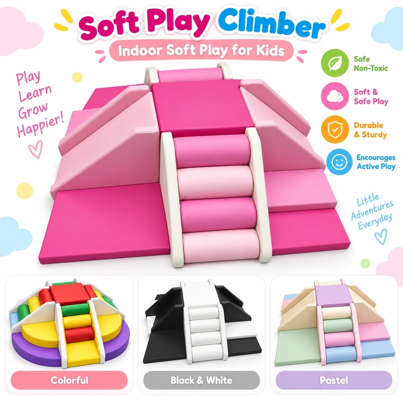 Kids Outdoor Area - Colorato Arrampicatore Morbido Bianco Rosa Rosso